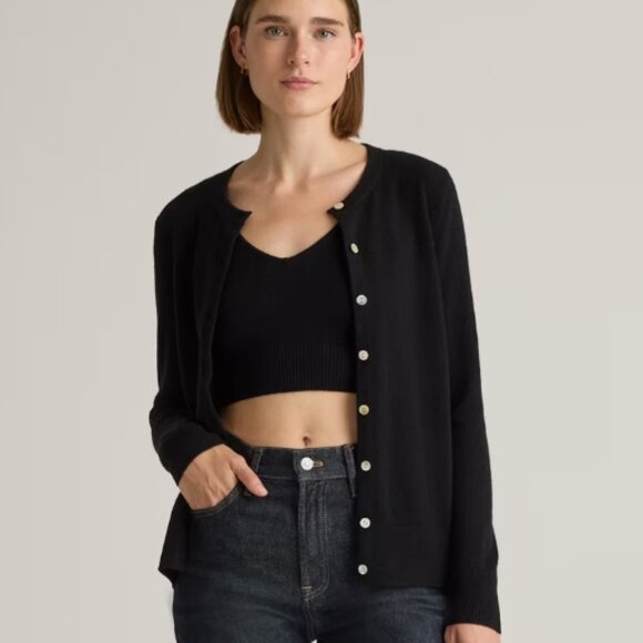 Quince Mongolian Cashmere Cardigan Sweater S Black Knit Classic Soft - Picture 1 of 5